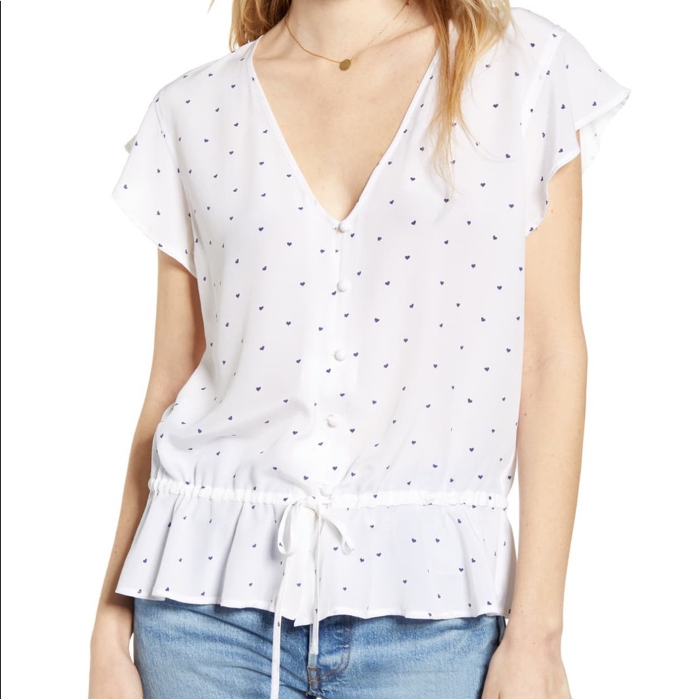 NWT Rails Bretton Heart Peplum Silk Top, Small